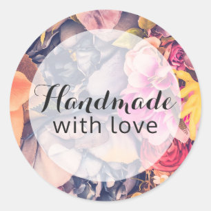 Handgemaakt Met Liefde Glam Bloemen Rozen Trendy M Ronde Sticker