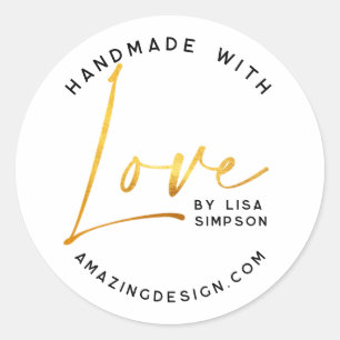 Handgemaakt met liefde Gold script Ronde Sticker