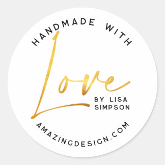 Handgemaakt met liefde Gold script Ronde Sticker