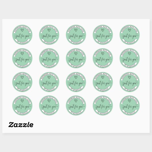 Handgemaakt Met Liefde Groen Elegant Script Sticke Ronde Sticker (Vel)