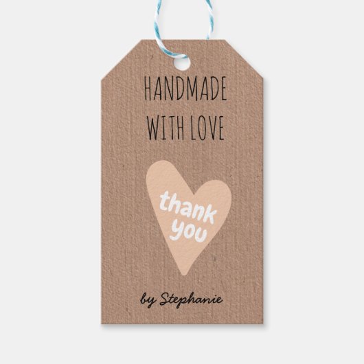Handgemaakt met liefde Hartelijk dank Kraft Paper  Cadeaulabel (Voorkant)