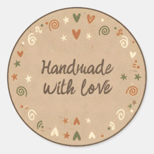 Handgemaakt met Liefde Kraft Papierstructuur Ronde Sticker