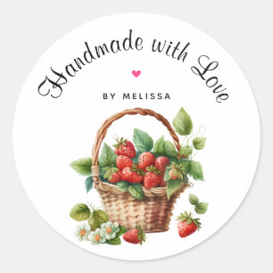 Handgemaakt met liefde Leuke mand van aardbeien Ronde Sticker