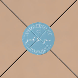 Handgemaakt met liefde Lichtblauw Gepersonaliseerd Ronde Sticker