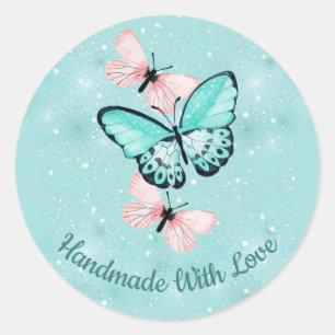 "Handgemaakt met liefde" Met vlinders Ronde Sticker