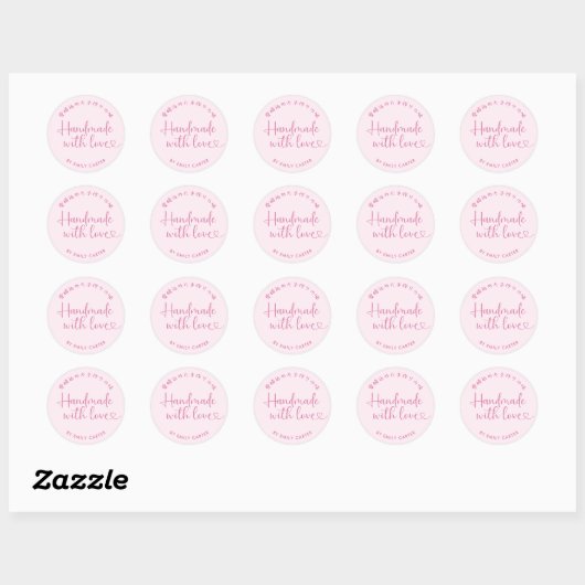 Handgemaakt met liefde Minimal Pink Heart Script Ronde Sticker (Vel)