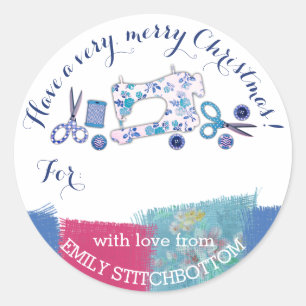 Handgemaakt met liefde naaimachine Kerstlabel Ronde Sticker