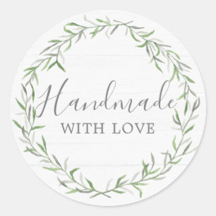 Handgemaakt met liefde rustiek hout & botanische k ronde sticker