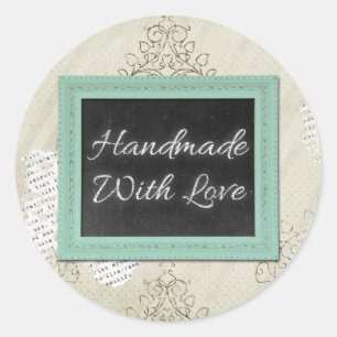 Handgemaakt met Liefde Rustiek Oud Krijtbord Ronde Sticker