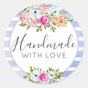 Handgemaakt Met Liefde Rustieke Bloemen Waterverf Ronde Sticker