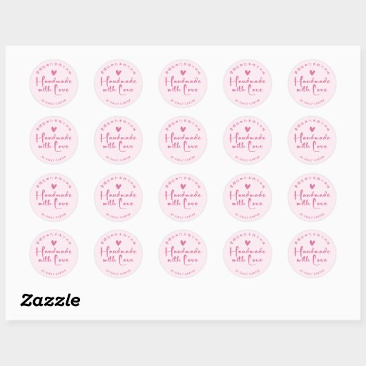 Handgemaakt met liefde Rustieke Hand getrokken Roz Ronde Sticker (Vel)