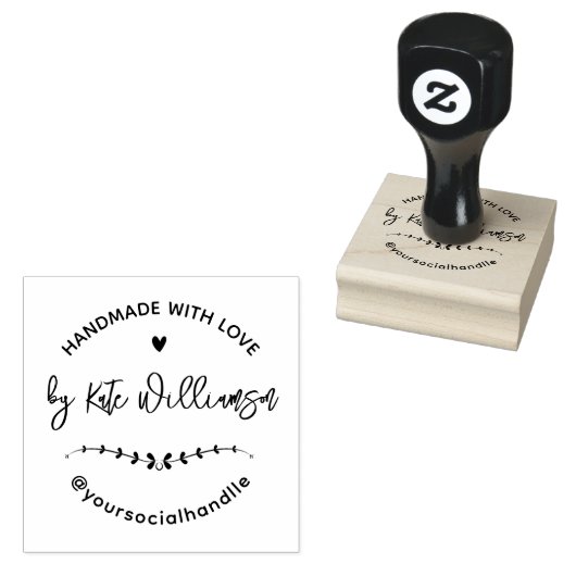 Handgemaakt met liefde | Rustisch hart- en lederkr Rubberstempel (Gestempeld)