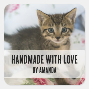 Handgemaakt met liefde schattig tabby kitten foto  vierkante sticker