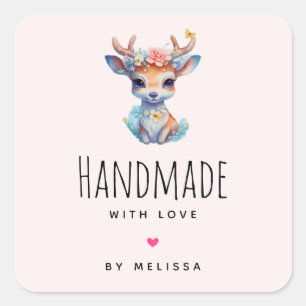Handgemaakt met Liefde Schattige Baby Hertenillust Vierkante Sticker