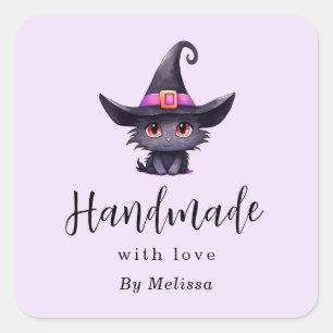Handgemaakt met liefde Schattige Black Cat in een Vierkante Sticker