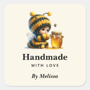 Handgemaakt met liefde Schattige meisje in bijenko Vierkante Sticker