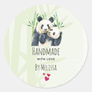 Handgemaakt met Liefde Schattige Panda Beren Knuff Ronde Sticker