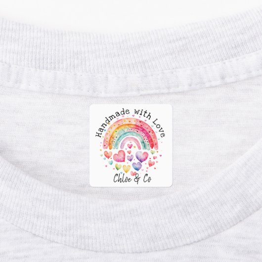 Handgemaakt met Liefde Schattige Rainbow & Hearts Labels (Aangebracht)
