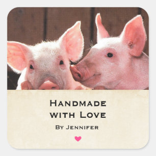 Handgemaakt met Liefde Schattige Roze Biggetjes Di Vierkante Sticker