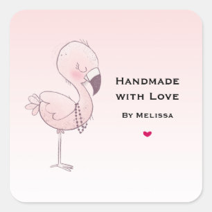 Handgemaakt met Liefde Schattige Roze Flamingo Ill Vierkante Sticker