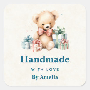 Handgemaakt met Liefde Schattige Teddy Bear Vierkante Sticker
