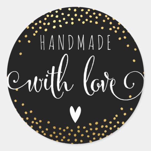 HANDGEMAAKT MET LIEFDE SEAL schattig goud confetti Ronde Sticker (Voorkant)