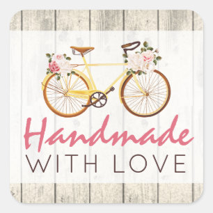 Handgemaakt Met Liefde Shabby Chic  Bicycle Vierkante Sticker