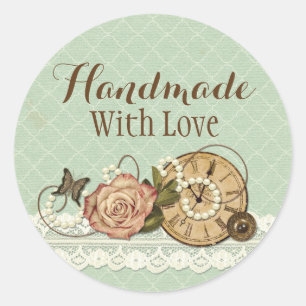 Handgemaakt Met Liefde Shabby Chic Rustieke Sierad Ronde Sticker