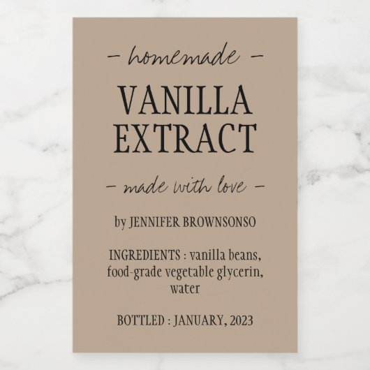Handgemaakt met liefde Vanilla Extract Voedselcontainer Etiket (Enkel label)