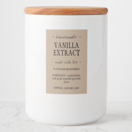 Handgemaakt met liefde Vanilla Extract Voedselcontainer Etiket (Voorkant)