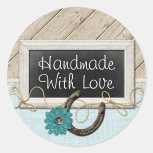 Handgemaakt Met Liefde Western Hoefijzer Landkrijt Ronde Sticker