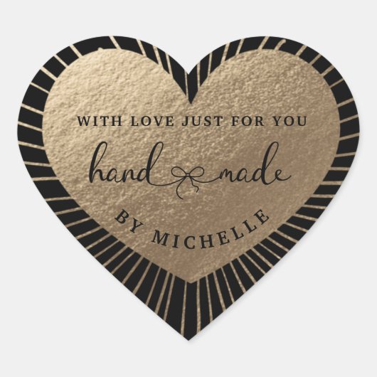 Handgemaakt met liefdesgoud hart sticker (Voorkant)