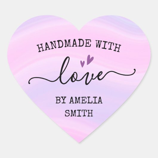 Handgemaakt met liefdesharten, aangepaste naam roz hart sticker (Voorkant)