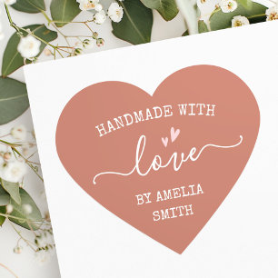 Handgemaakt met liefdesharten naam terracotta brow hart sticker