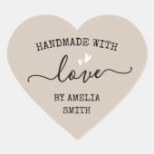 Handgemaakt met liefdesharten noem light mocha bro hart sticker (Voorkant)