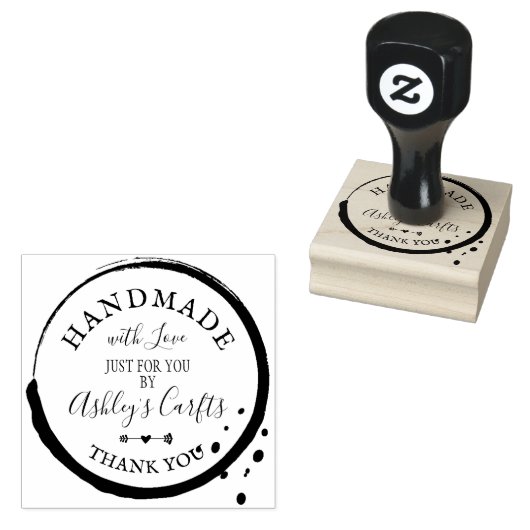 Handgemaakt met liefdesinkt vlek Dank u voor u Rubberstempel (Gestempeld)