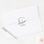 Handgemaakt met liefdesroze harten, aangepaste naa ronde sticker (Envelop)