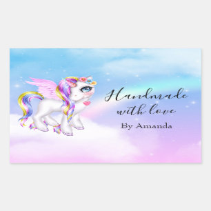 Handgemaakt met Love Beauful Unicorn met regenboog Rechthoekige Sticker