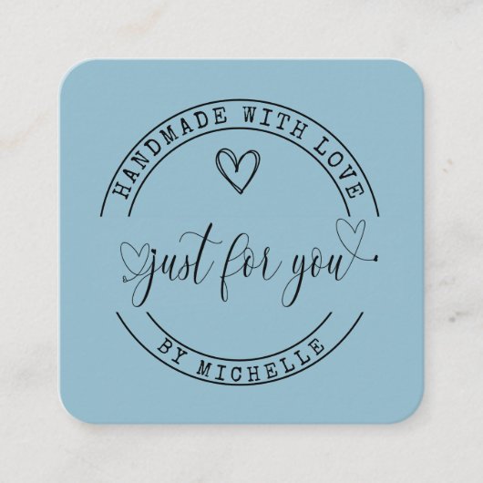 Handgemaakt Met Love blauw elegant script Vierkante Visitekaartje (Voorkant)