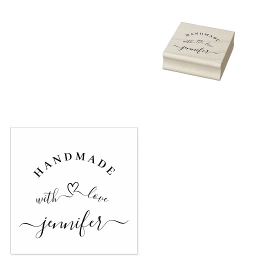 Handgemaakt met Love Chic Modern Script Rubber Sta Rubberstempel (Gestempeld)