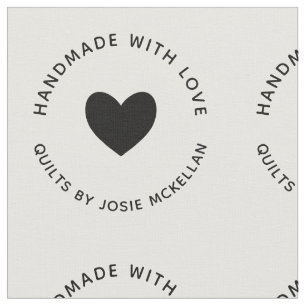 Handgemaakt met Love Curved Text Black Heart Stof