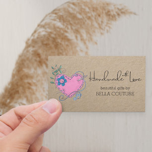 Handgemaakt met Love Cute Country Heart Rustic Kra Visitekaartje
