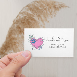 Handgemaakt met Love Cute Country Heart White Visitekaartje