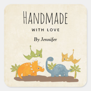 Handgemaakt met Love Cute Dinosaurs Prehistorische Vierkante Sticker