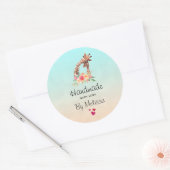 Handgemaakt met Love Cute Giraffe Mam & Baby Ronde Sticker (Envelop)