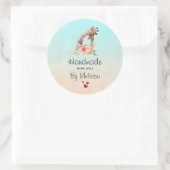 Handgemaakt met Love Cute Giraffe Mam & Baby Ronde Sticker (Tas)