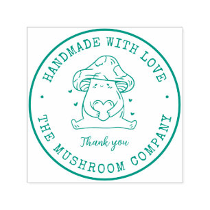 Handgemaakt met Love Cute Mushroom Business Zelfinktende Stempel