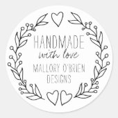Handgemaakt met Love Doodle Botanical Wreath Ronde Sticker (Voorkant)