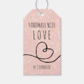 Handgemaakt met Love Doodle Heart Pink glitter Cadeaulabel (Voorkant)