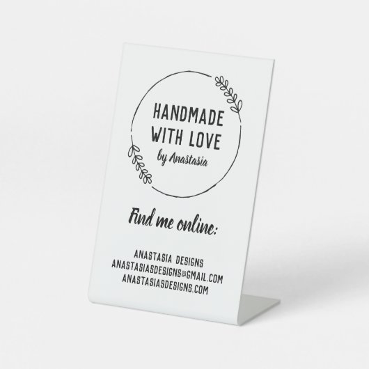 Handgemaakt met Love Doodle Wreated Craft Business Reclamebord Met Voetstuk (Voorkant)